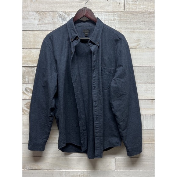 J Crew Flannel Shirt Mens Large Blue Brown Elbow Patches Button Up Long Sleeve - Picture 6 of 12